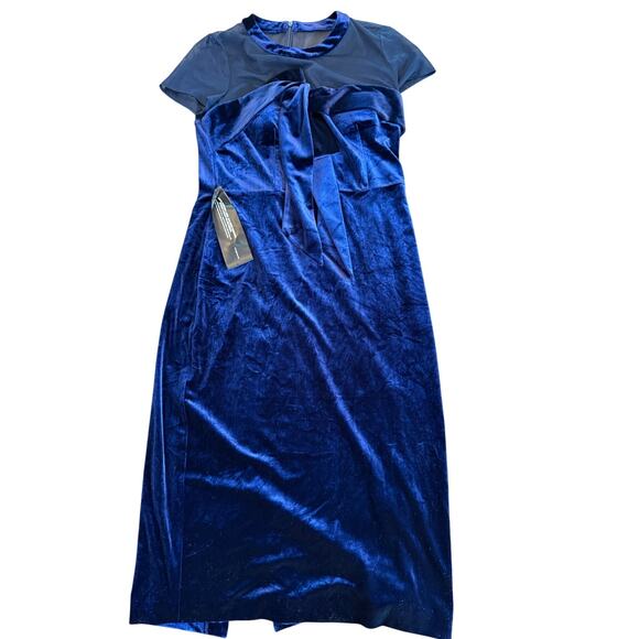 JS Collection Navy Blue Velvet Cocktail Dress Size 10 - Picture 1 of 11